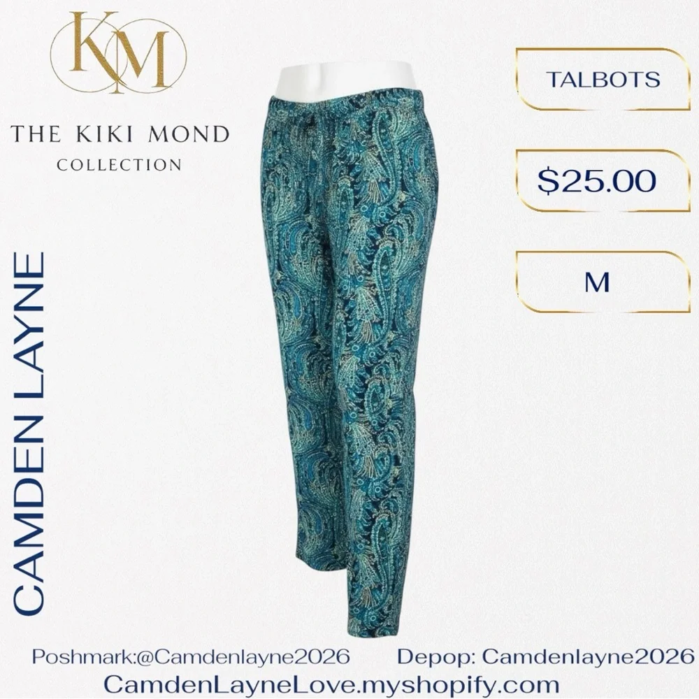 Talbots Blue Paisley Wide Leg Pants - Picture 4 of 7